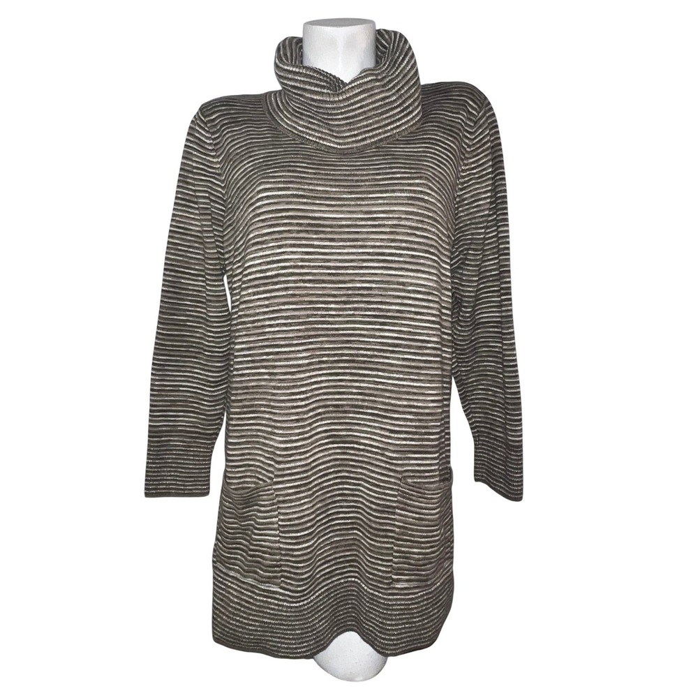 Eight Eight Eight Womens XL Striped Cowl Neck Cotton Knit Tunic Sweater Pockets